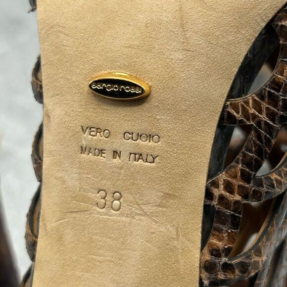 Sergio Rossi Womens Brown Animal Print Mermaid Pumps Size 38 Leather Peep Toe - Picture 10 of 13